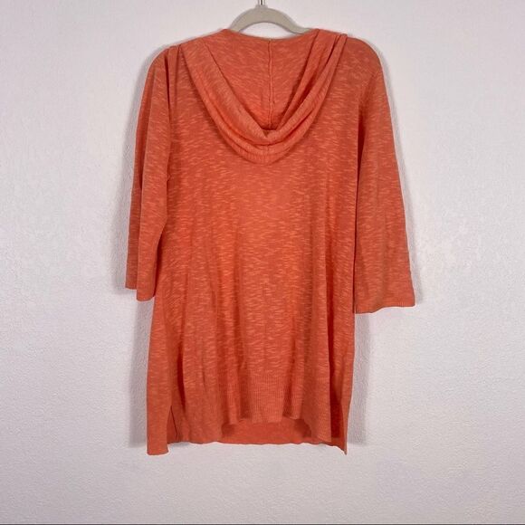 Eileen Fisher Orange Linen and Cotton Blend Hooded 3/4 Length Sleeve V Neck Top - Picture 2 of 7